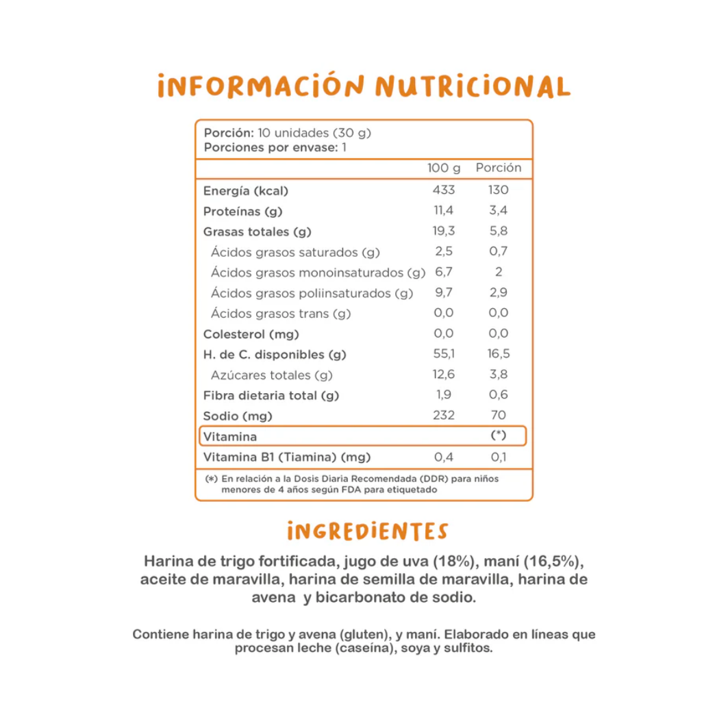 KUNA Galletas Cookids Maní 30 grs