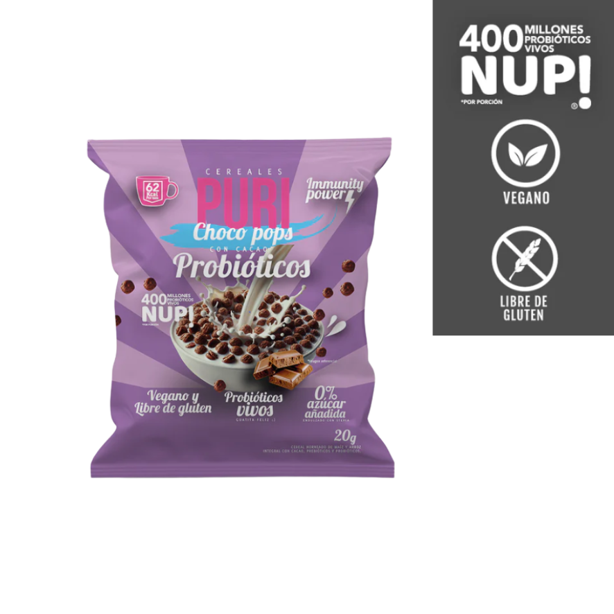 PURI Cereal Mini Pops Cacao con Probióticos 20 grs