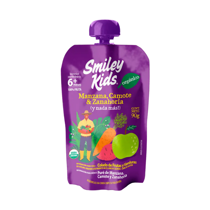 SMILEY KIDS Compota Orgánica Manzana Camote Zanahoria 90 grs
