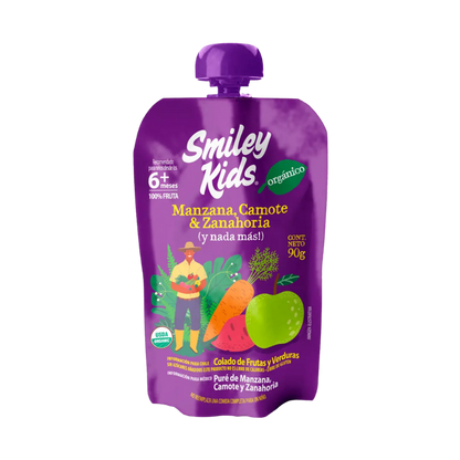SMILEY KIDS Compota Orgánica Manzana Camote Zanahoria 90 grs