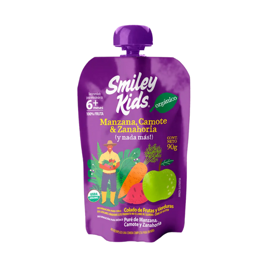 SMILEY KIDS Compota Orgánica Manzana Camote Zanahoria 90 grs