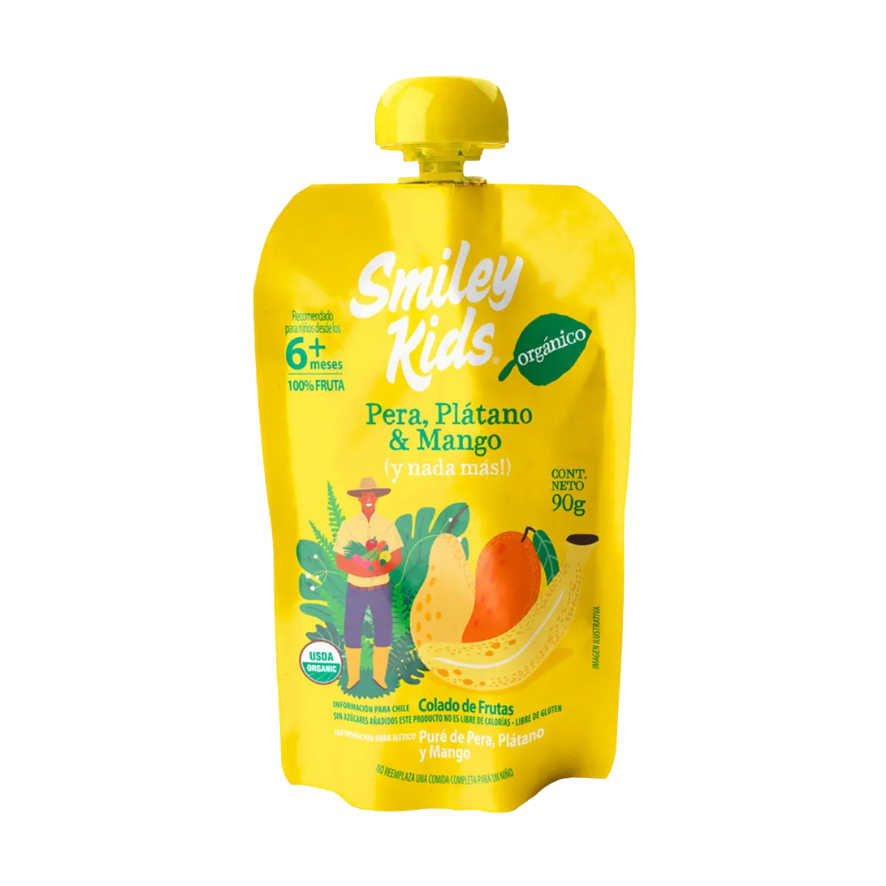 SMILEY KIDS Compota Orgánica Pera Plátano Mango 90 grs