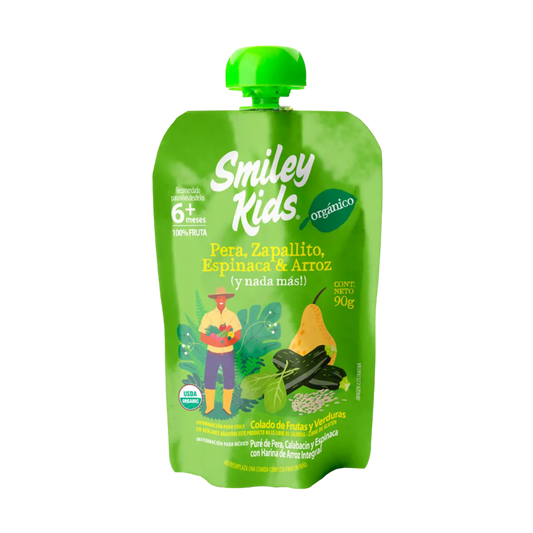 SMILEY KIDS Compota Orgánica Pera Zapallito Espinaca Arroz 90 grs