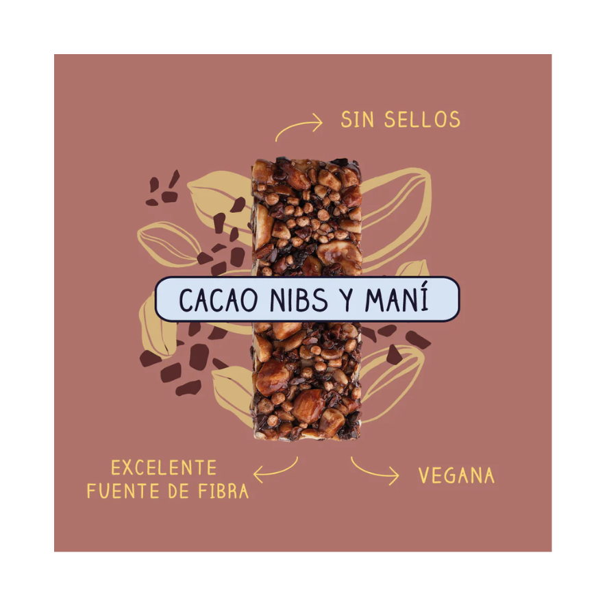 WILD FOODS Barra Natural Cacao Nibs Maní 30 grs