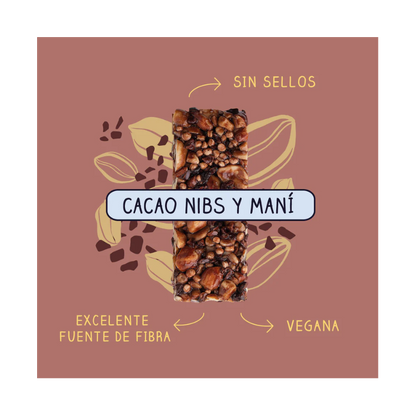WILD FOODS Barra Natural Cacao Nibs Maní 30 grs