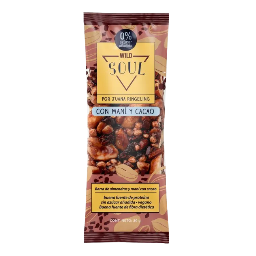WILD FOODS Barra Natural Cacao Nibs Maní 30 grs