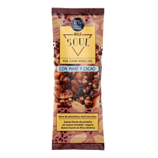 WILD FOODS Barra Natural Cacao Nibs Maní 30 grs